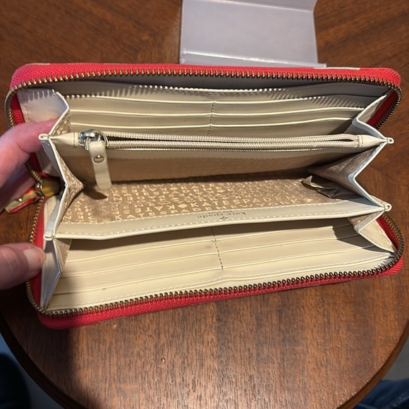 Kate Spade long wallet very vintage vinyl covered canvas red/mint ivory intee - Picture 10 of 16